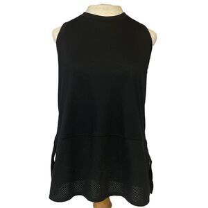 Uniquely LJ High Neck Blk Split Hem Mesh Tank Sz M